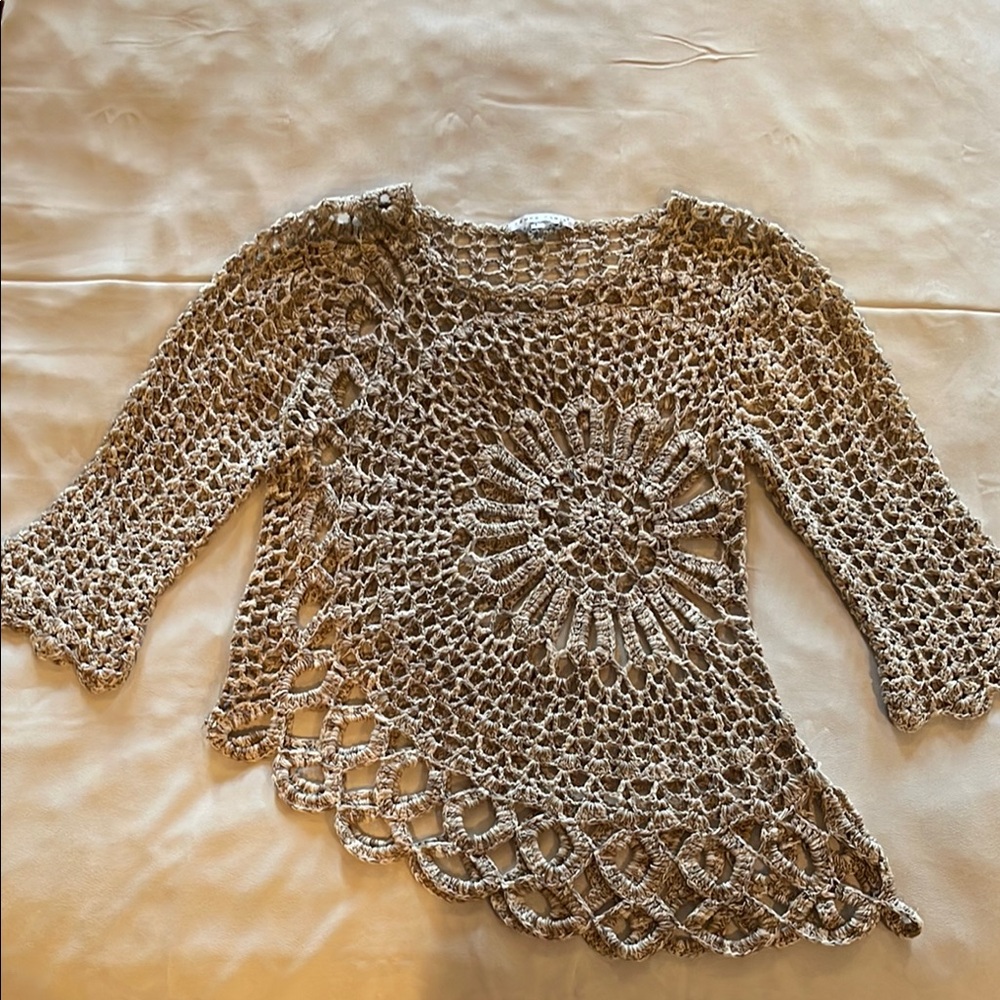 Crochet Beige Sweater Top EUC